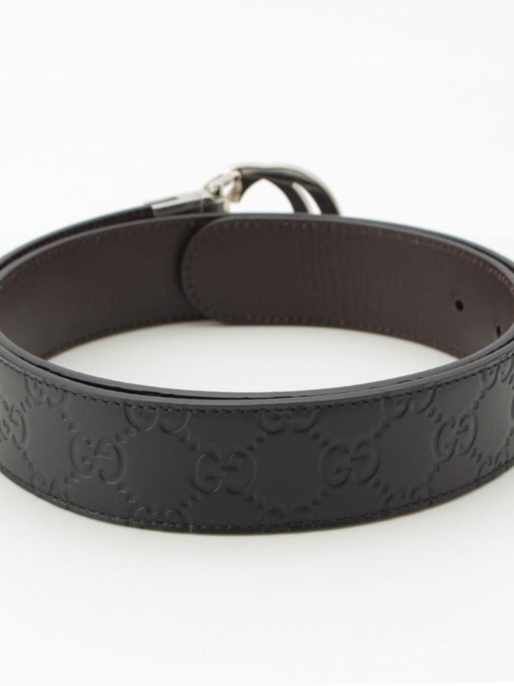 Gucci Leather GG Guccissima Reversible Belt Black Dark Brown - Picture 2 of 10